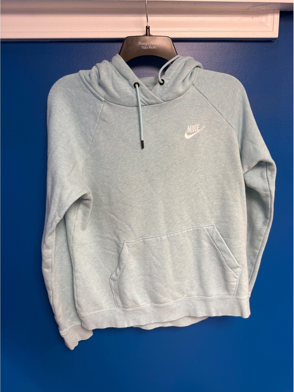 Nike Womens Small Essential Fleece Pullover Hoodie Light Aqua Blue Heather